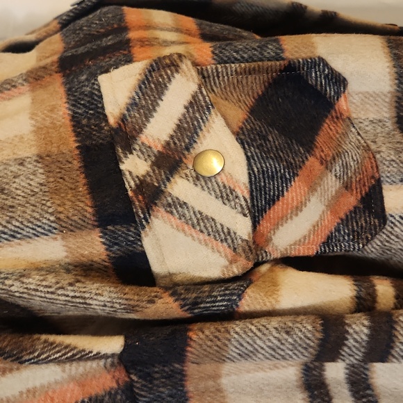 Flannel Button Down Shirt, Boyfriend Long Sleeve, Oversized, Brown/Orange, S - Picture 17 of 17